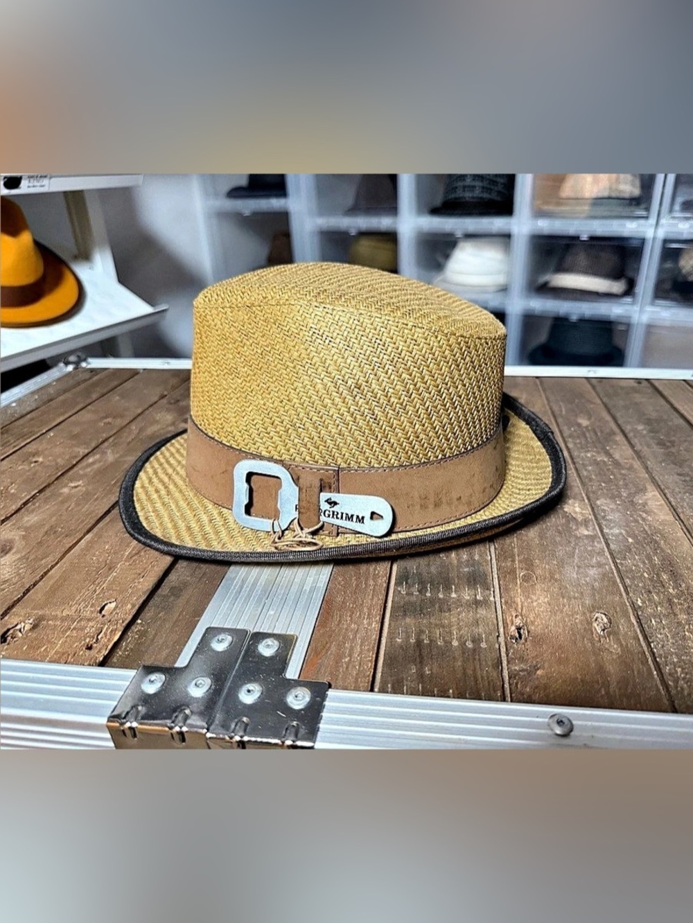 Peter Grimm Natural Fiber Fedora Hat Brown Bottle Opener One Size 55cm